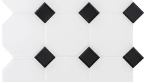 FLĪZES OCTAGON WHITE DOT BLACK 30x30